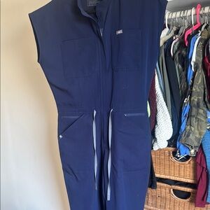 Figs Blue Sleeveless Jumpsuit with Stand-Up Collar